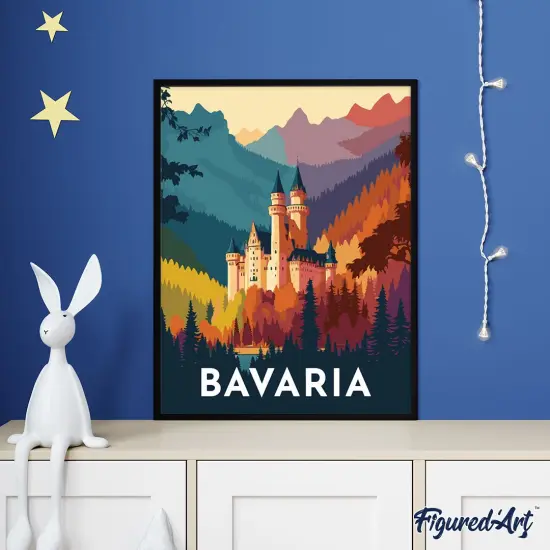 Figured'Art Paint by Numbers Kit for Adults Travel Poster Bavaria 16"x20" - Craft Art Painting Rolled Canvas with DIY wooden frame {4}