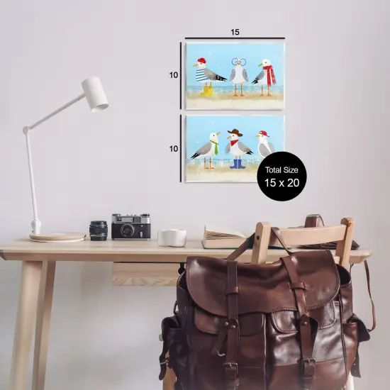 Stupell Industries Stylish Seagulls at Beach 2pc Wall Plaque Art Set Design by Victoria Barnes {3}
