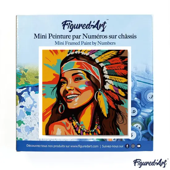 Figured'Art Mini Paint by Numbers Kit for Adults with Frame Native Elegance Lady Pop Art Small format 8"x8" - Craft Art Painting DIY Canvas Already Stretched on a Wooden Frame {3}