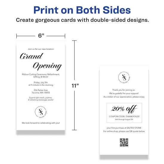 Avery Printable Matte White Cards, 6" x 11" Rectangle {6}