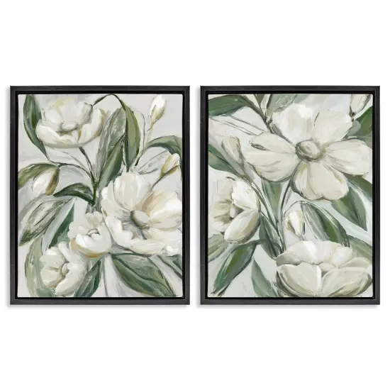 Stupell Industries White Blossoms & Leaves 2pc Floater Framed Canvas Wall Art Set Design by Hannah Dawson {1}