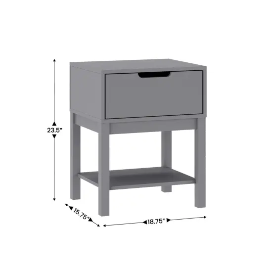 Emma and Oliver Samuel Kids Single-Drawer Night Stand with Solid Wood Frame, Side Table for Kids Bedroom with Open Shelf Gray {4}