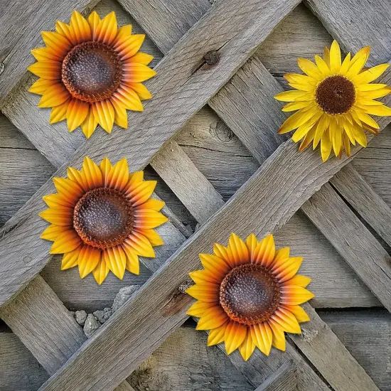 Set of 3 Metal Sunflower Wall Decor &ndash; 9" Handmade Flower Art for Indoor & Outdoor {4}