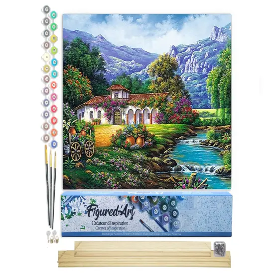 Figured'Art Paint by Numbers Kit for Adults Quiet house near the river 16"x20" - Craft Art Painting Rolled Canvas with DIY wooden frame {1}