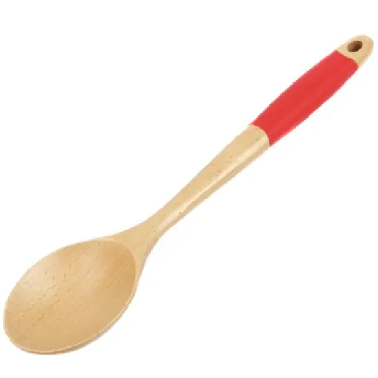 Chef Craft 14" Long Beechwood Wooden Kitchen Mixing Spoon with Silicone Handle {6}