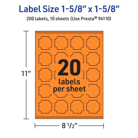 Avery Bright Orange Paper Labels, 1-5/8" x 1-5/8" Square Scalloped {5}