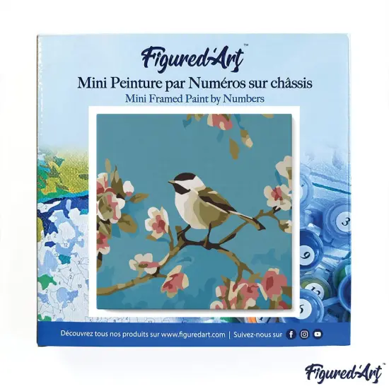 Figured'Art Mini Paint by Numbers Kit for Adults with Frame Birds Painting Small format 8"x8" - Craft Art Painting DIY Canvas Already Stretched on a Wooden Frame {3}