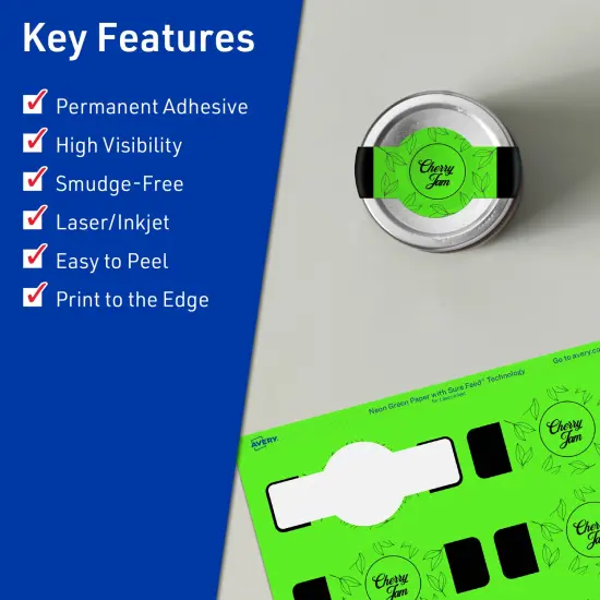 Avery Neon Green Paper Labels, 1.5" x 3.5" Wraparound {2}