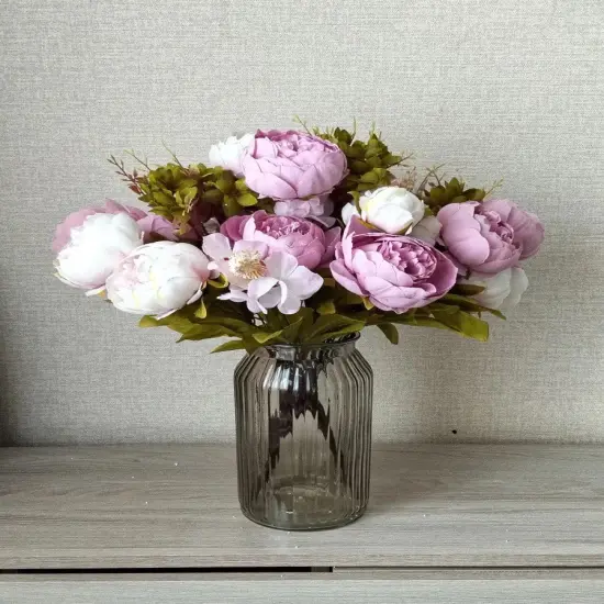 Silk Peony Bouquet, Lavender&ndash; Vintage Artificial Peonies for Wedding, Home, and Office Decor, Light Purple {5}