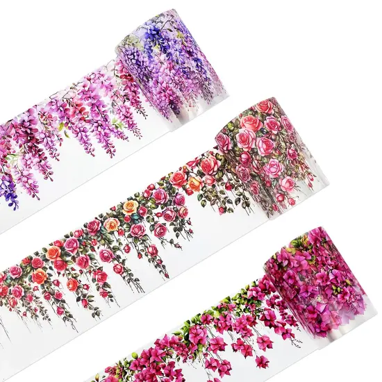 Wrapables Aesthetic Floral Vines PET Washi Tapes for Scrapbooking, Stationery, Journaling, Diary, Card Making (Set of 3) {1}