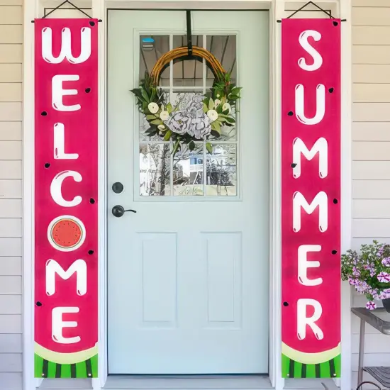 Welcome Summer Door Banner Watermelon Porch Banners Sign Sweet Pink Summer Sunshine Front Door Hanging Decor Banner for Seasonal Home Hawaii Tropical Party Outdoor Decorations {2}