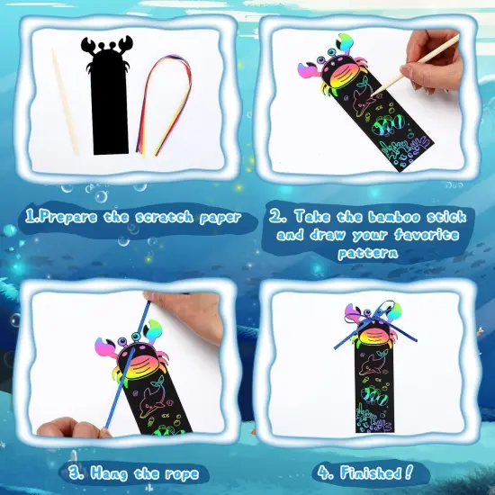 96Pcs Ocean Crafts, Magic Rainbow Scratch Art Ocean Animals Bookmarks Under The Sea Party Favors Games School Classroom Activities Summer {2}
