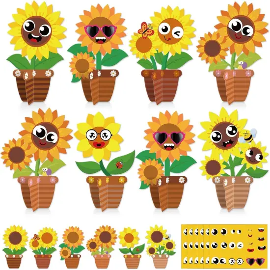 36 Set Spring Summer Sunflower Crafts Kit Make Your Own Sunflower Stickers Bulk DIY Paper Arts and Crafts Cartoon Face Fall Floral Gifts Decoration Home Classroom School Activity Game Supplies {1}