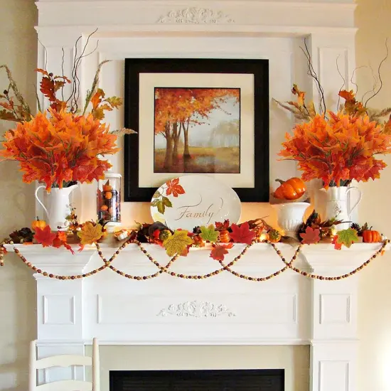 4 Pcs Fall Plants Stem with 100 Pcs Maple Leaves {4}