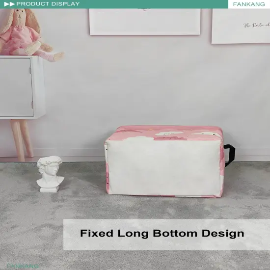 Storage Bins, Nursery Hamper Canvas Laundry Basket Foldable with Waterproof PE Coating Large Storage Baskets for Kids Boys and Girls, Office, Bedroom, Clothes,Toys(Rec-pink cloud ) {5}