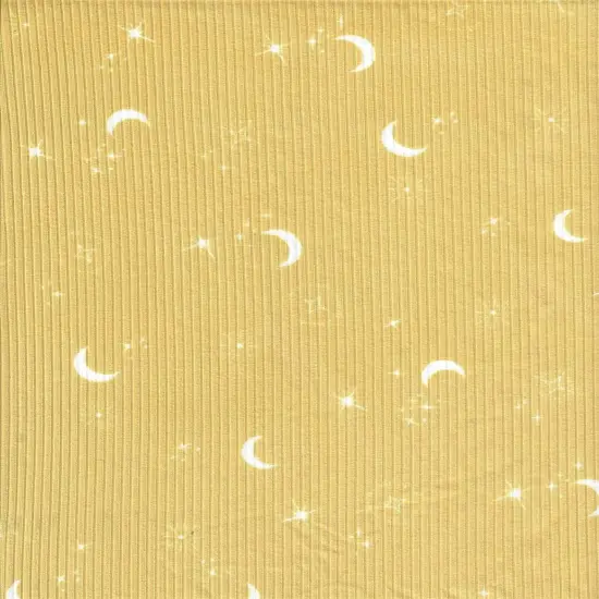 1 Yard Polyester Spandex Yummy Rib Knit Fabric Star Moon Print Soft Stretch 58/60" Width TERRACOTTA {3}