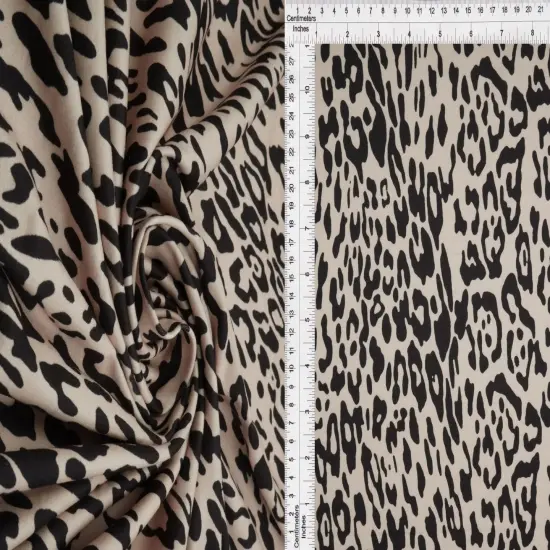 1 Yard DTY Brushed Animal/Leopard Digital Print Knit Fabric, 58/60&Prime; Wide Polyester Spandex Blend BLACK {1}