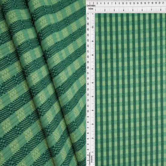 Gingham Check Yummy Rib Knit Fabric 1 Yard 4x2 Soft Stretch 58/60" Wide RUST/MUSTARD {5}