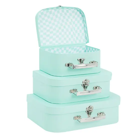 Set of 3 Different Sizes of Paperboard Suitcases with Metal Handles, Decorative Cardboard Storage Boxes (Mint Green) {7}