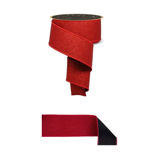 2.5" Fine Glitter Fused Back Ribbon: Red/Black (10 Yards) {3}
