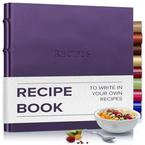 Gallery Leather Recipe book to write your own recipes - 3 Ring Recipe Binder With Protective Plastic Sleeves, Blank Cards, 25 Pocket Pages and Ivory Cards, Refillable - 9.25 x 8 " Frprt Met Purple {1}
