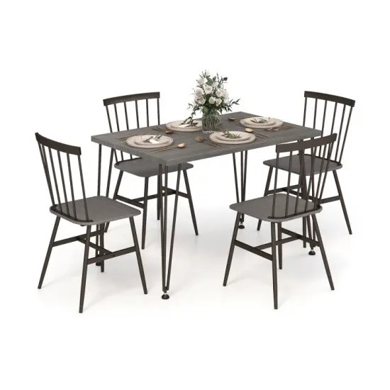 5-Piece Dining Table Set for 4, Wooden with 360&deg; Swivel Feet, Space-Saving Design for Small Spaces Grey Oak {2}