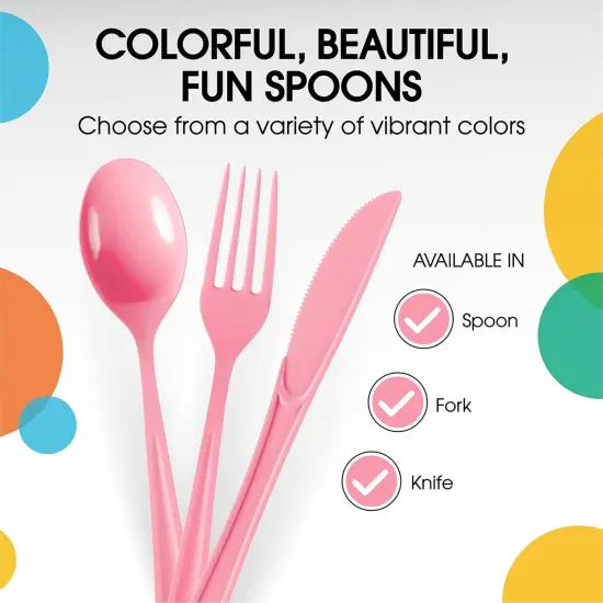 Pink Plastic Spoons 200 Pcs Pink Spoons Disposable Utensils Heavy Duty Plastic Cutlery Set Disposable Cutlery Sets Flatware Sets Silverware Set Party Supplies & Party Tableware Exquisite {3}