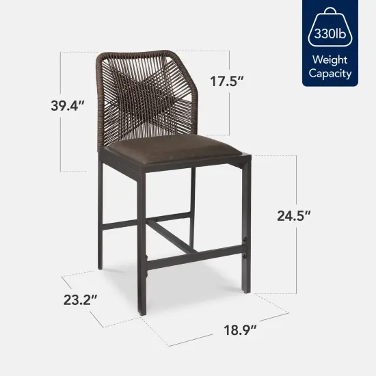 Best Choice Products Set of 2 Indoor Outdoor Counter Height Barstools w/ All-Weather Rope & Aluminum Brown/Mocha {2}