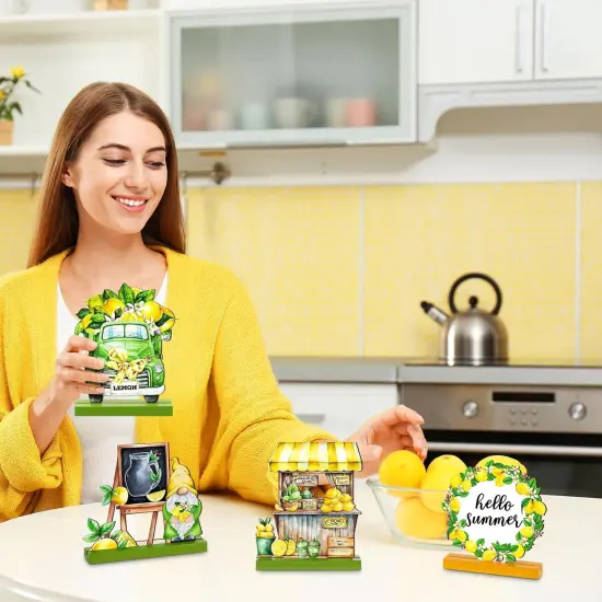 6 Pcs Summer Tabletop Decor Lemon Wooden Tabletop Decor for Home Party Office Kitchen Shelf Display {4}