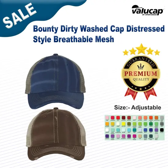 Valucap&reg; Bounty Dirty Washed Cap Distressed Style Breathable Mesh Ocean/ Sage {3}