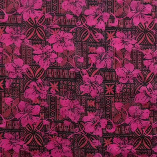 1 Yard Hibiscus Tapa Print Polyester Fabric for Crafts, Apparel, and Home D&eacute;cor 60 Inch Width Brown {5}