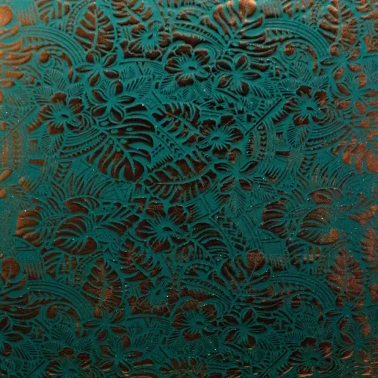 1 Yard Tropical Floral Foil Fabric Hibiscus, Plumeria & Monstera Print 60 Inches Wide Hunter Green/ Gold {1}