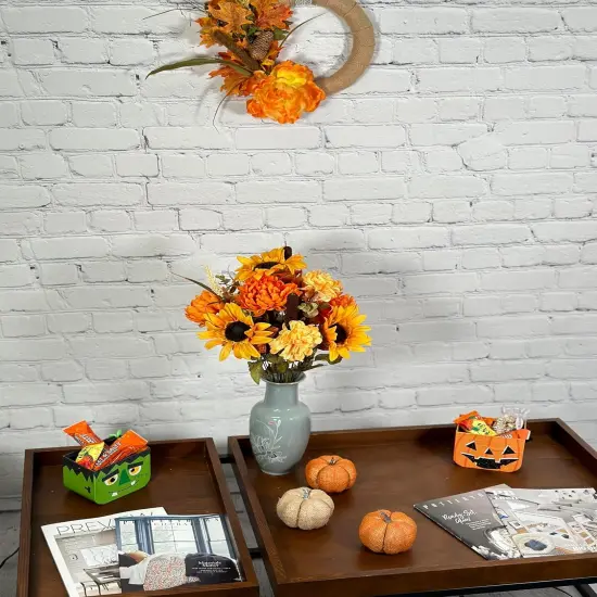 Set of 2 - 8 Stems Artificial Fall Mums Sunflowers - Gold Orange {4}