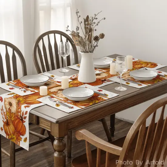 Pumpkin Leaves Fall Placemats Set of 4 for Table Runner, 12 x 18 inch {5}