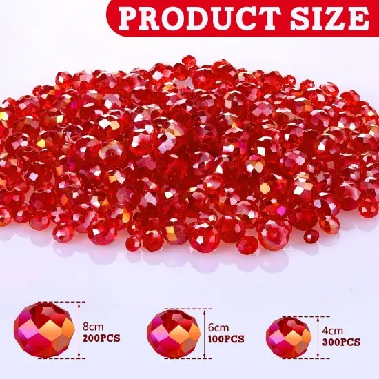 600 Pcs Crystal Glass Beads for Jewelry Making Bulk Faceted Gemstone Rondelle Loose Beads for Bracelet DIY Crafts 8 mm, 6 mm, 4 mm(Red AB Color) {5}