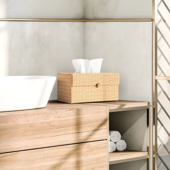 Rectangular Bamboo Cane Tissue Box Cover, Refillable Bamboo Bathroom Accessories for Home, Office Reception, Dentist, Hospital, Decorative Desk Accessory (11x6x5 in) Brown {3}