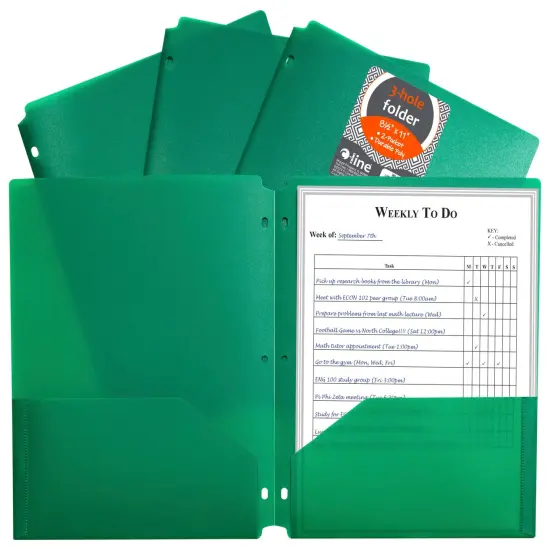C-Line 2-Pocket Poly Folder, 3 Hole Punched, Green, Pack of 25 {3}