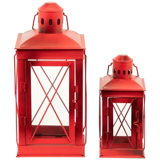 Northlight Mission Style Metal Candle Lanterns 12.25" - Red - Set of 2 {3}
