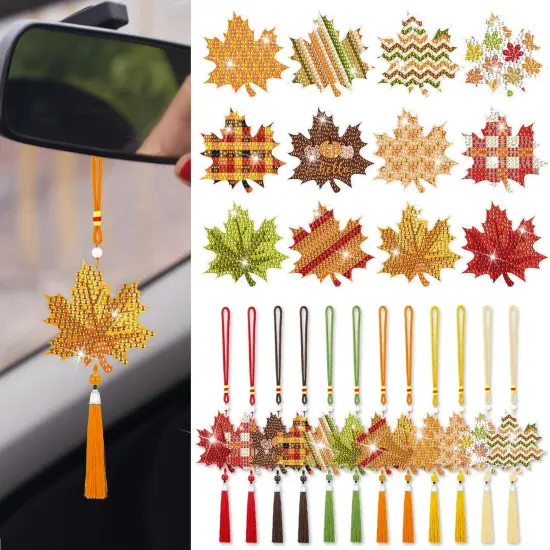 12 Pccs Fall Diamond Painting Car Ornaments Maple Leaves Kit {1}