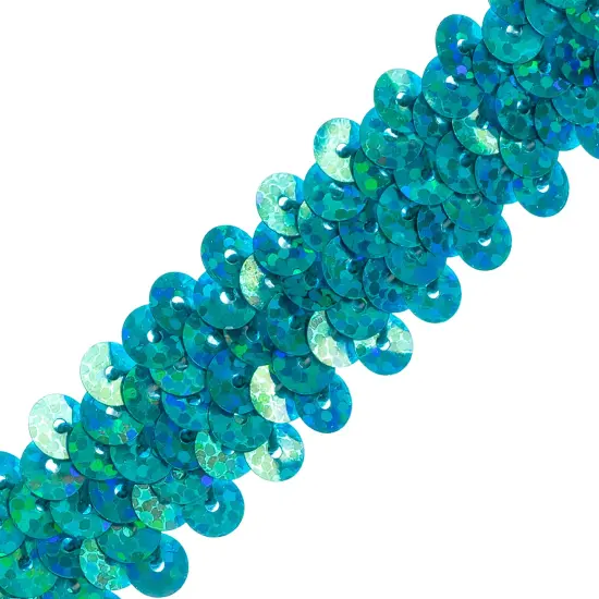 5 yards of 2 Row 7/8" Starlight Hologram Stretch Sequin Trim | 5 yard cut AquaBlue {1}