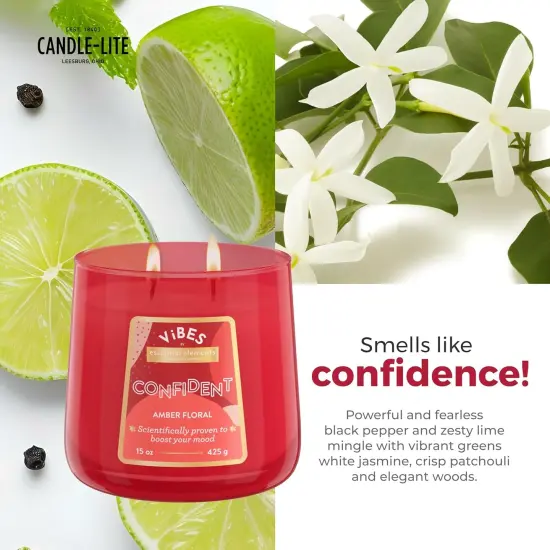Candle-Lite Vibes Amber Floral Scented Candles, Perfect Relaxation Valentines Day Gifts for Her, Aromatherapy Mood-Enhancing, 15 oz 2-Wick Jar, 86 Hours Burn Time {4}