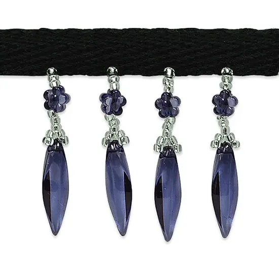 5 yards of Velma Beaded Raindrop Fringe Trim | 5 yard cut Black/Blue {1}