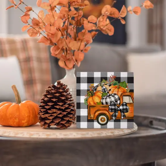 Pumpkins Buffalo Plaid Bowknot Truck Fall Table Decor {2}