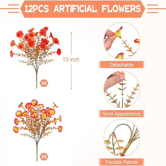 2 Bundles Artificial Flowers - Morning Glory Petunias (Orange) {3}