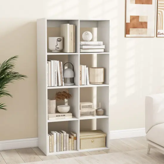White 8-Cube Bookshelf Engineered Wood Open Back Storage Organizer {3}