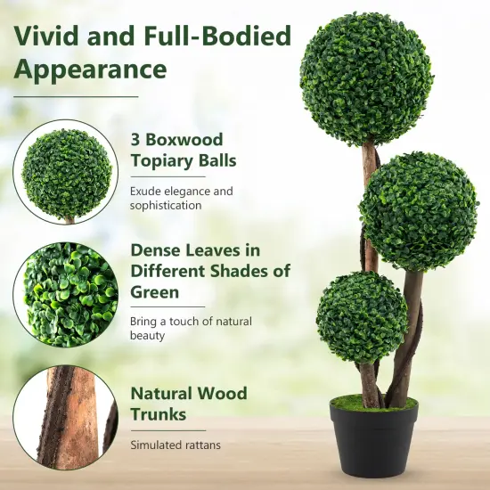 36 Inch Green Tall Artificial Boxwood Topiary Tree in Pot Perfect for Indoor-Outdoor Decor {6}