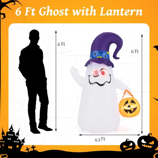 6 Ft Halloween Inflatables Cute Ghost with Dimming Infinity Mirror Light {4}