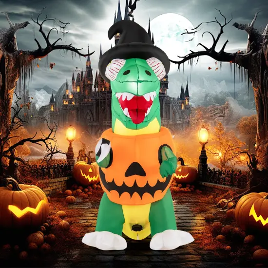 Blow up Inflatable Pumpkin Dinosaur Yard Decoration with Built-in LED Lights {3}