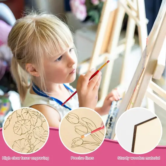 10 Pieces Large Flowers Unfinished Wood Crafts to Paint for Adults and Kids, Bulk Predrilled Wooden Ornaments for Painting, Tulips Flower Paintable Wood Slices Craft Supplies with Ropes {5}