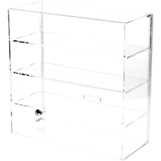 Plymor Clear Acrylic Locking Display Case with Sliding Back, 3 Shelves {1}